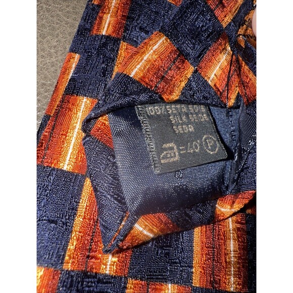 Ermenegildo Zenga Men’s Navy Orange Geometric Squares 100% Silk 4” Italian EUC - Picture 6 of 7